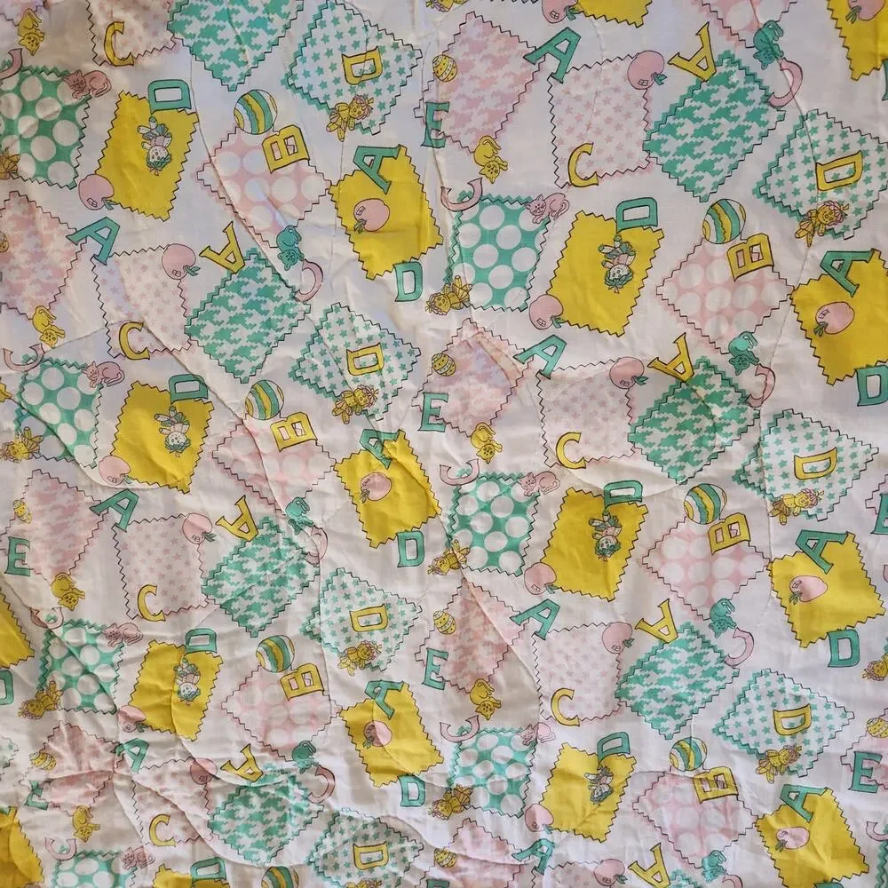 Vintage Quilted Crib Blanket ABC themed